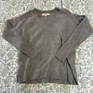 LOFT Gray V-Neck Cozy Knit Sweater